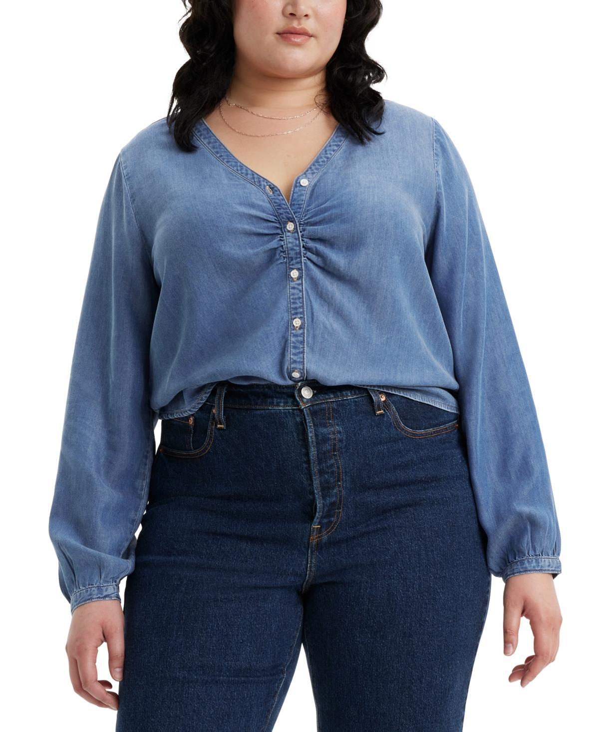 Levis Trendy Plus Size Zenda Ruched Button-Front Blouse Product Image