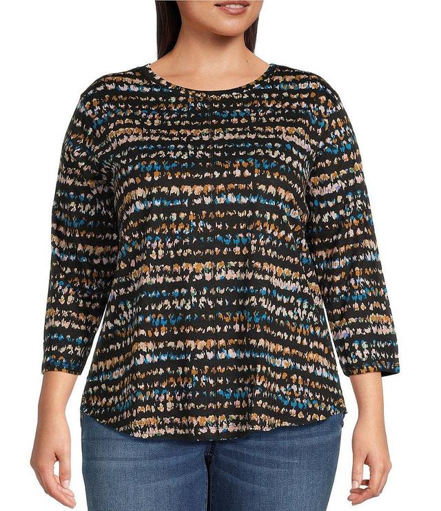 Westbound Plus Size Printed Knit Crew Neck Round Hem 3/4 Sleeve Tee Shirt Product Image