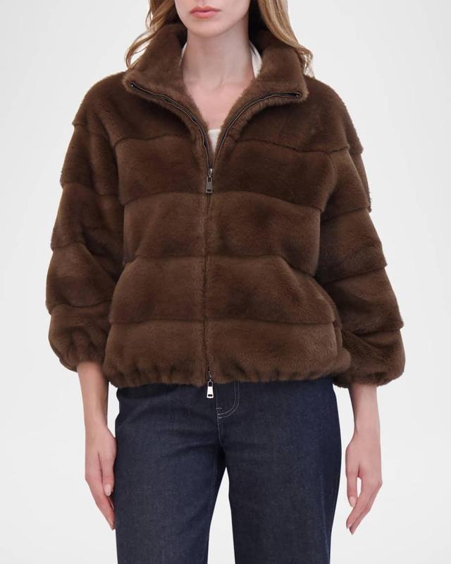 Faux Fur Mink-Like Zip Jacket Product Image