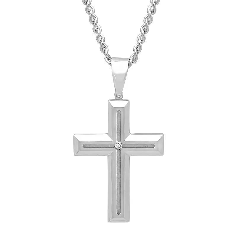 Mens Jewelry Nation Stainless Steel Diamond Accent Cross Pendant Necklace Product Image