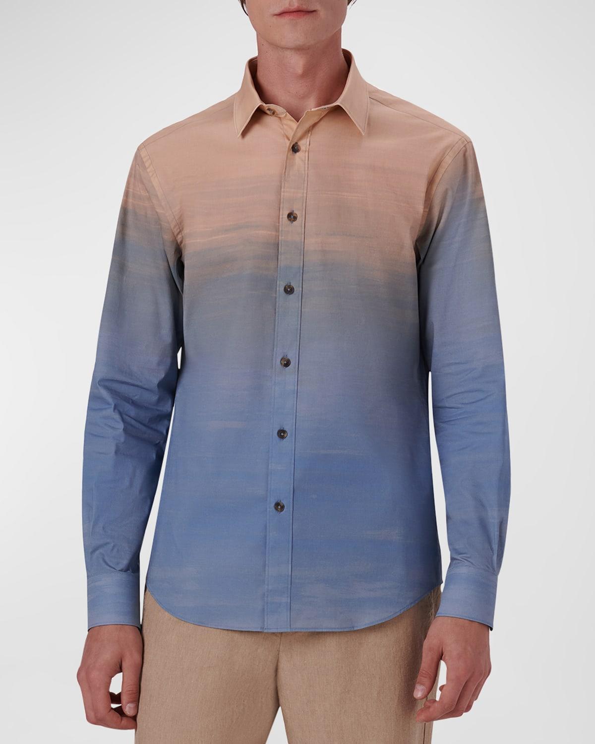 Bugatchi Ombr Stretch Button-Up Shirt in Air Blue at Nordstrom, Size Medium Product Image