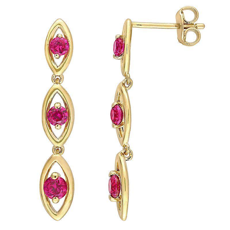 Stella Grace Gold Tone Sterling Silver Lab-Created Ruby Scalloped Drop Earrings, Womens, 18k Gold Plated Product Image