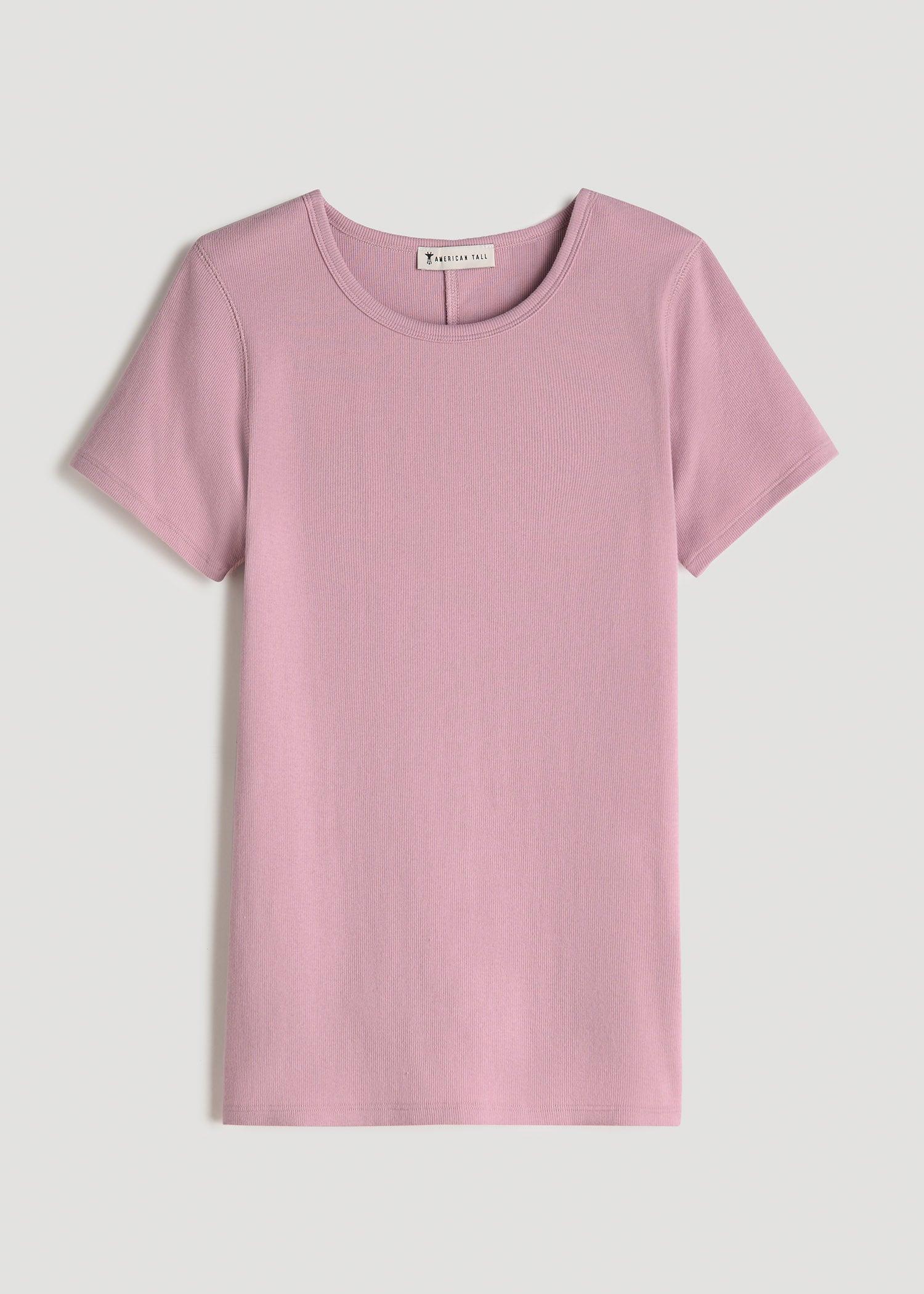 Short Sleeve Crew Neck Ribbed T-Shirt for Tall Women in Pink Peony Female Product Image