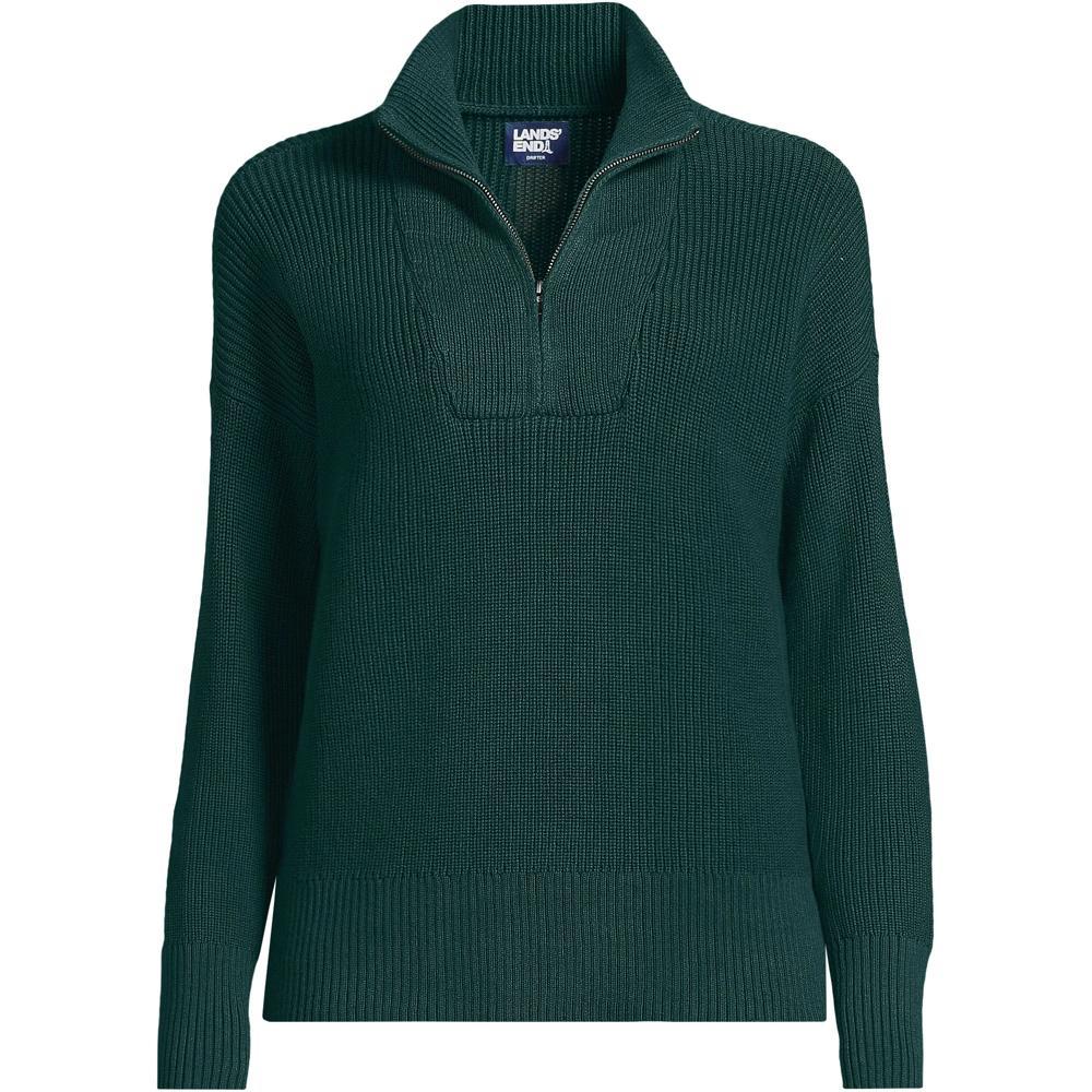 Lands' End Women's Petite Drifter Cotton Quarter Zip Pullover Sweater - Large - Deep Forest Product Image