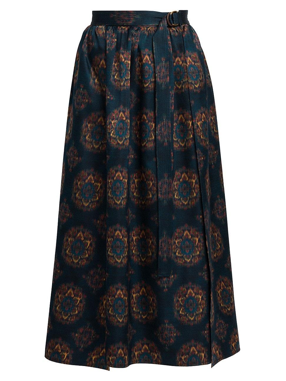 Womens Isabel Belted Rosette Silk-Blend Midi-Skirt Product Image