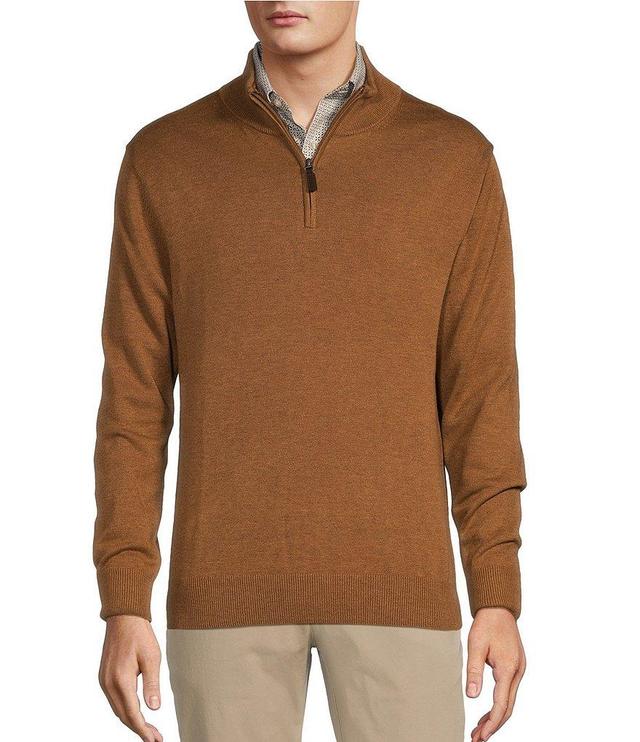 Roundtree & Yorke Mock Neck Long Sleeve Solid Quarter-Zip Sweater Pullover Product Image