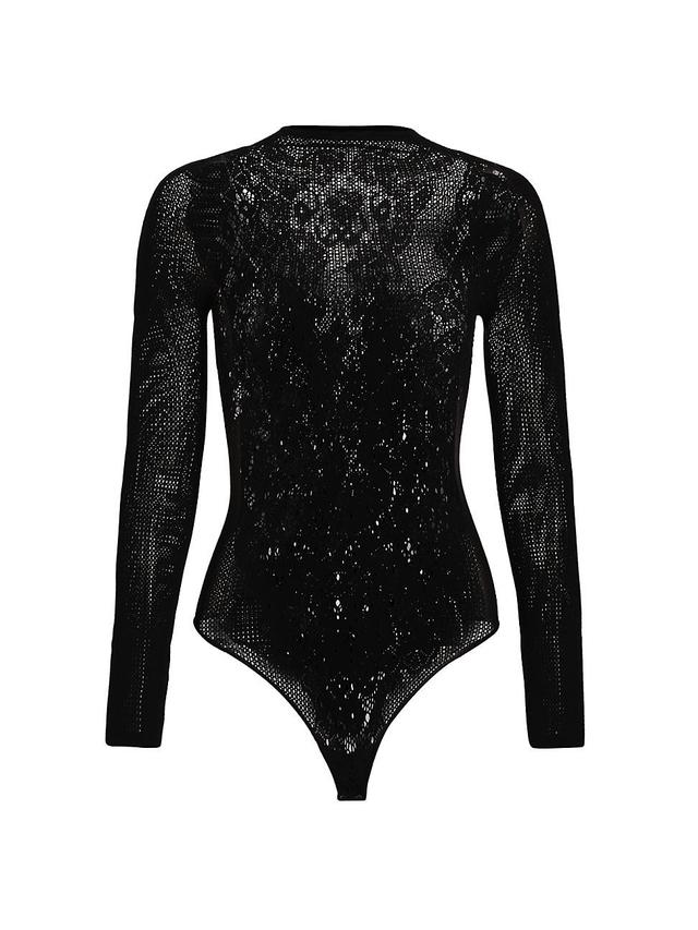 Mock-Neck Floral Lace Thong Bodysuit Product Image