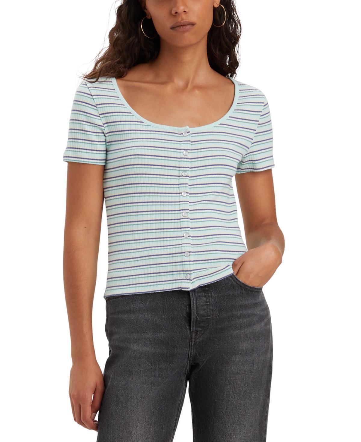 Women's Britt Cropped Snap-Front Short-Sleeve Top Product Image