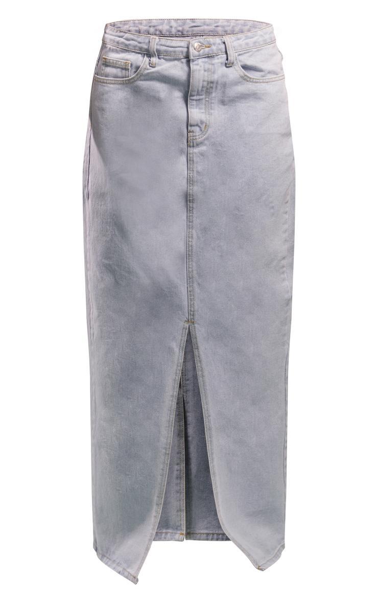 Light Blue Wash Statement Slit Denim Maxi Skirt Product Image