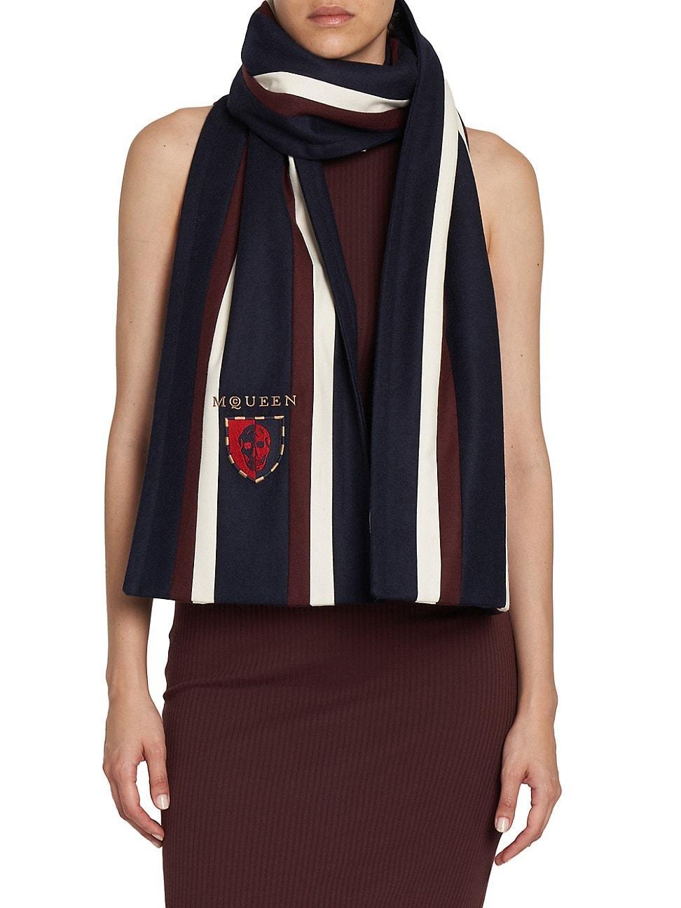 Womens College Crest Striped Wool Scarf Product Image