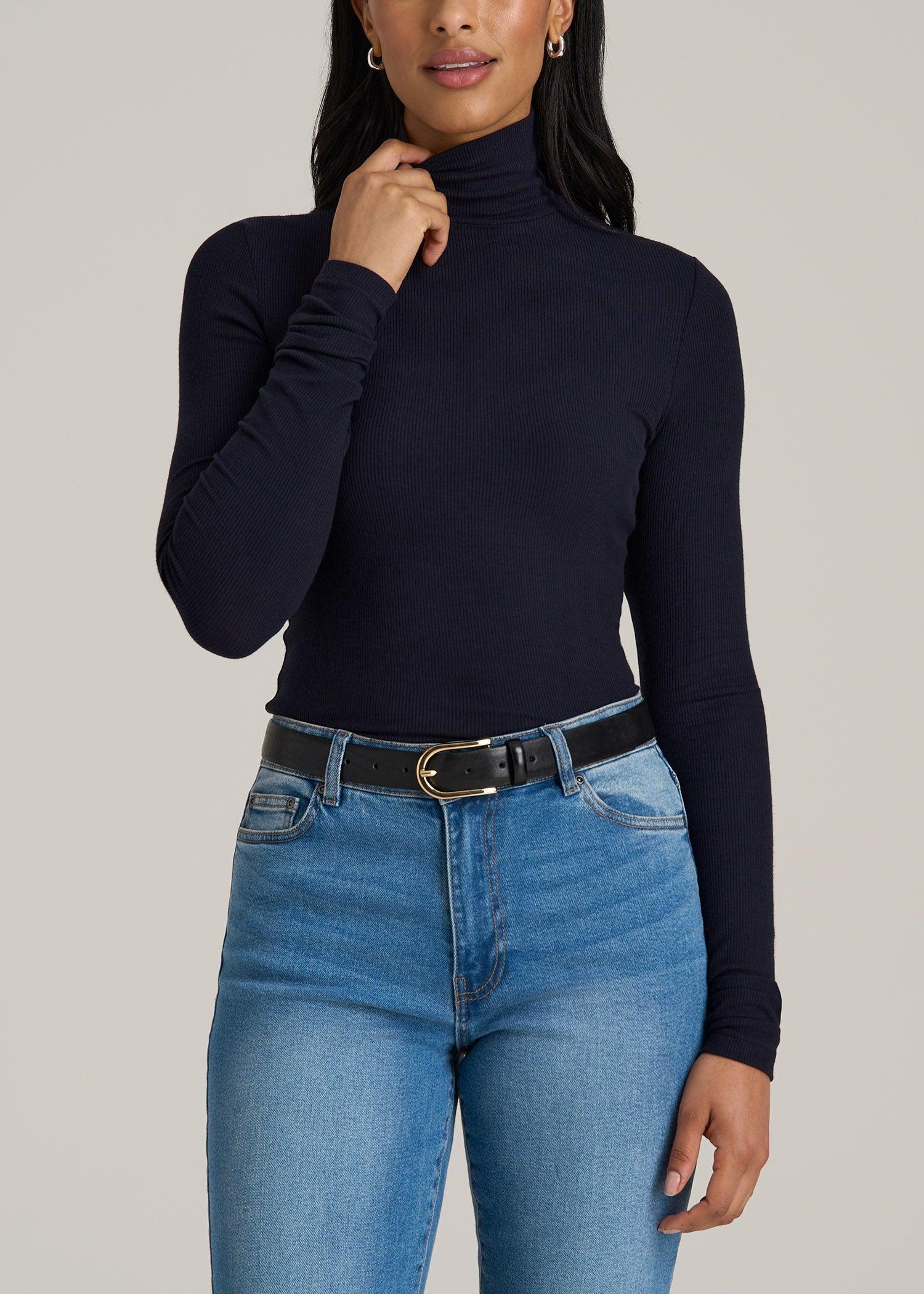 Tall Women's FITTED Long Sleeve Ribbed Turtleneck Tee in Deep Navy Product Image