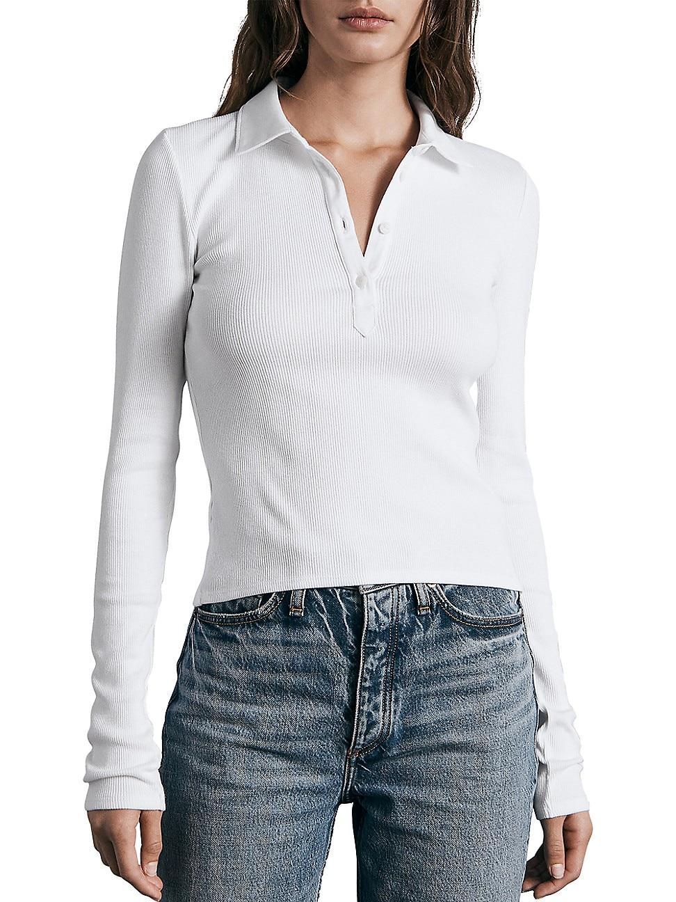 Womens Essential Rib-Knit Polo Top product image