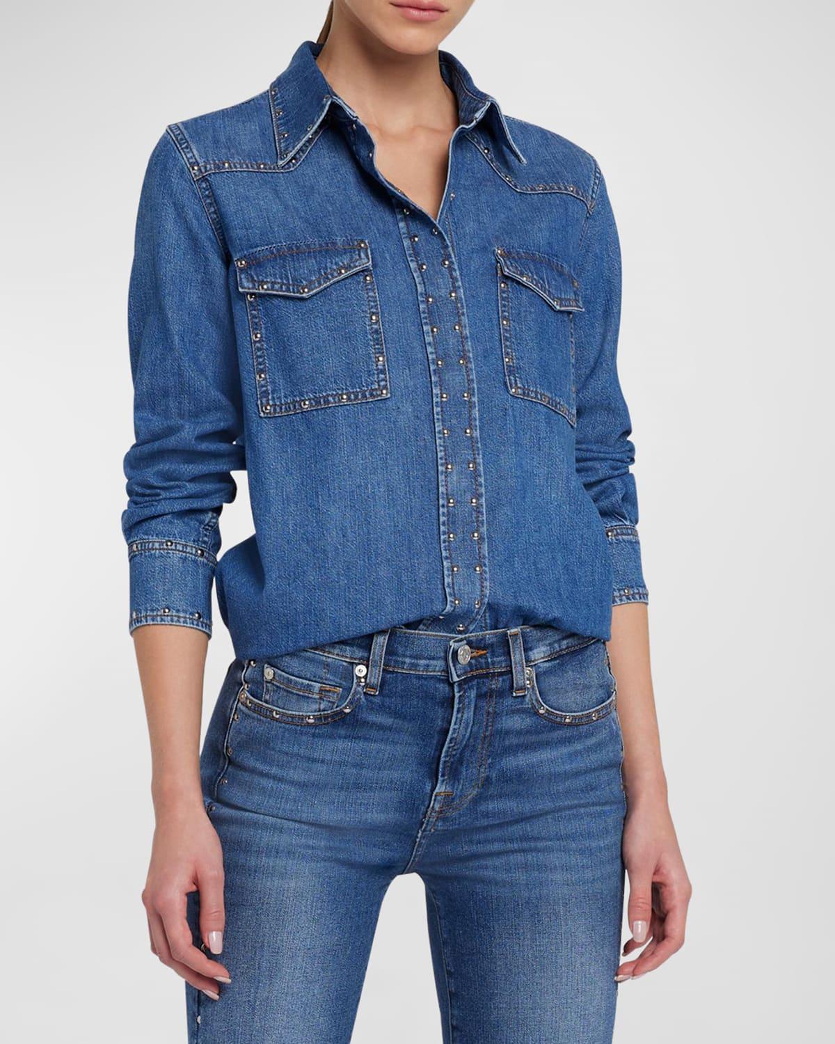 7 For All Mankind Emilia Studded Denim Shirt Product Image