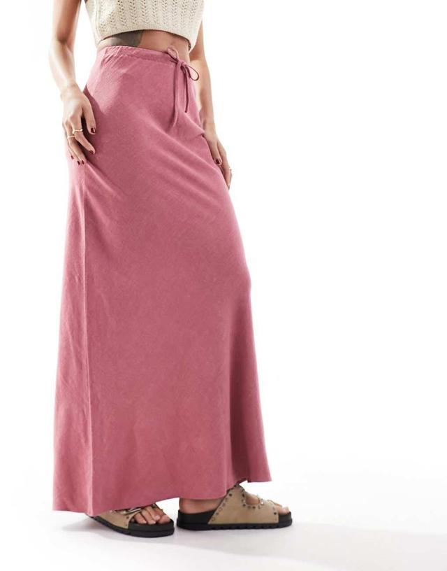 ASOS DESIGN linen look tie waist bias cut maxi skirt in rose Product Image