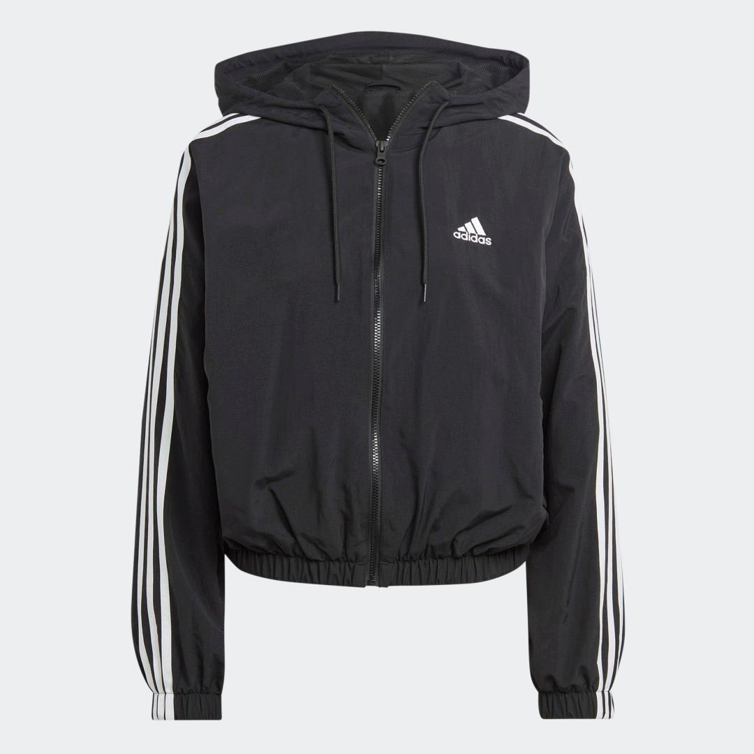 adidas Essentials 3-Stripes Woven Windbreaker Black S Womens Product Image