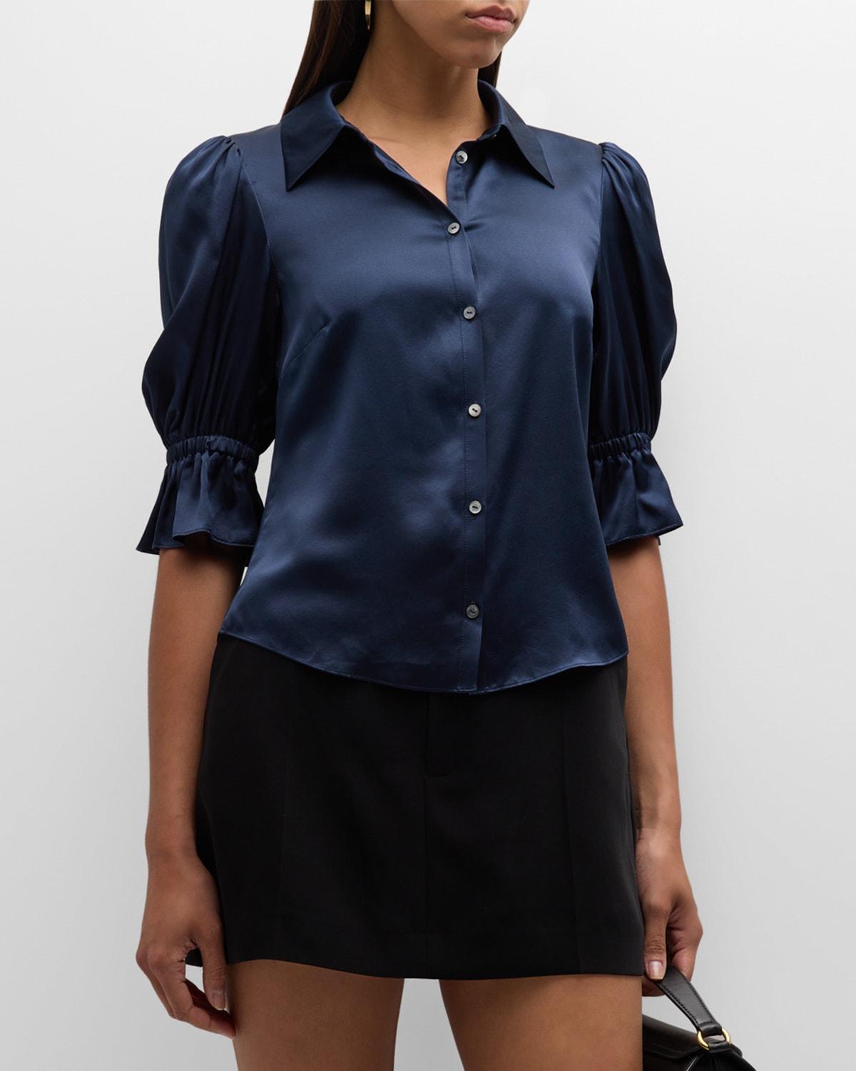 Fiona Silk Satin Short-Sleeve Top Product Image