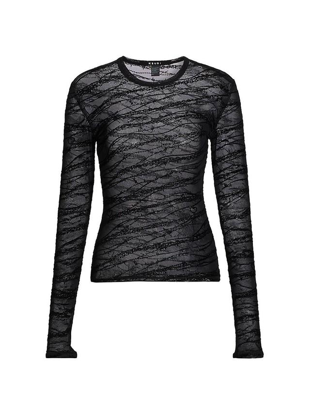 Womens Sliver Mesh Long-Sleeve Top Product Image