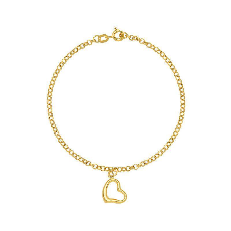 PRIMROSE 14k Gold Polished Open Heart Drop Rolo Chain Bracelet, Womens Yellow Product Image