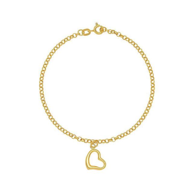 PRIMROSE 14k Gold Polished Open Heart Drop Rolo Chain Bracelet, Womens Yellow Product Image