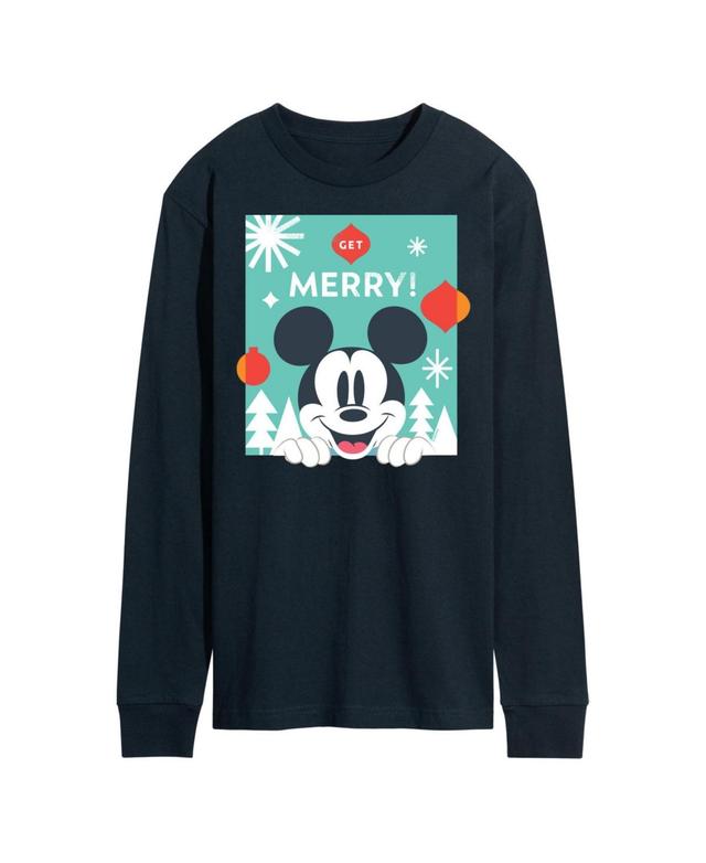 Disneys Mens Mickey Mouse Get Merry Long-sleeved Tee Blue Product Image