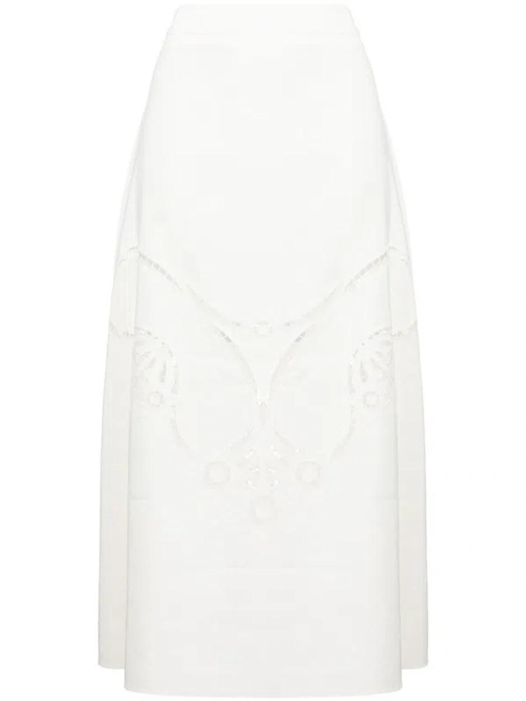 White Embroidered Midi Skirt Product Image