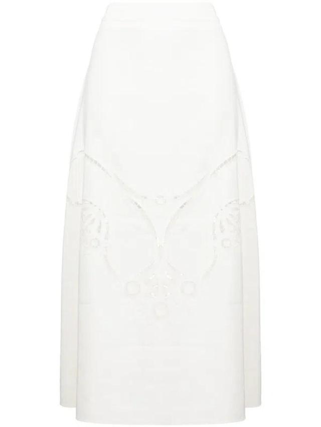 White Embroidered Midi Skirt Product Image