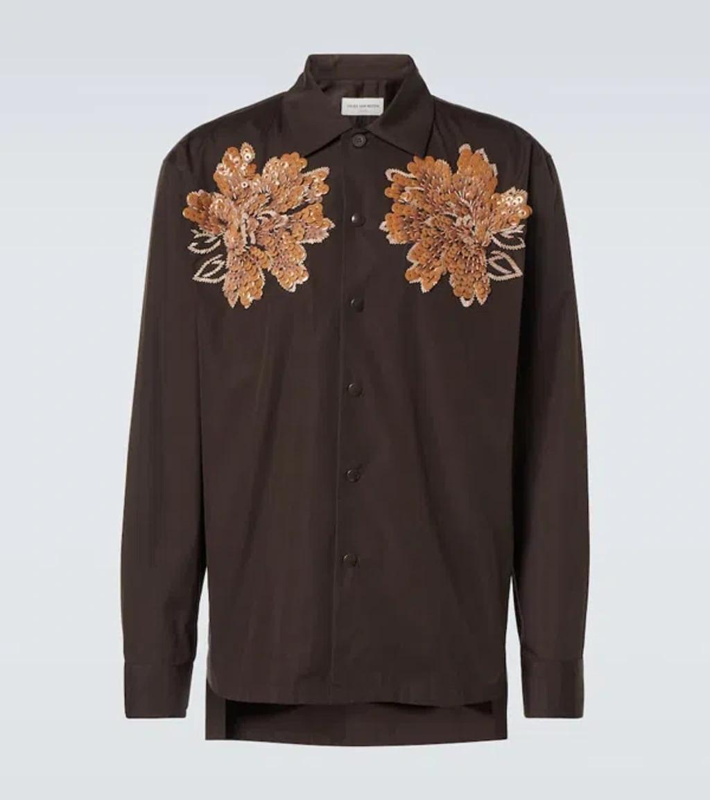 DRIES VAN NOTEN Embroidered Cotton Shirt In 704 Dark Brown Product Image