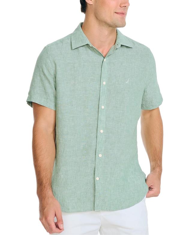 Nautica Mens Classic-Fit Solid Linen Short-Sleeve Shirt Product Image