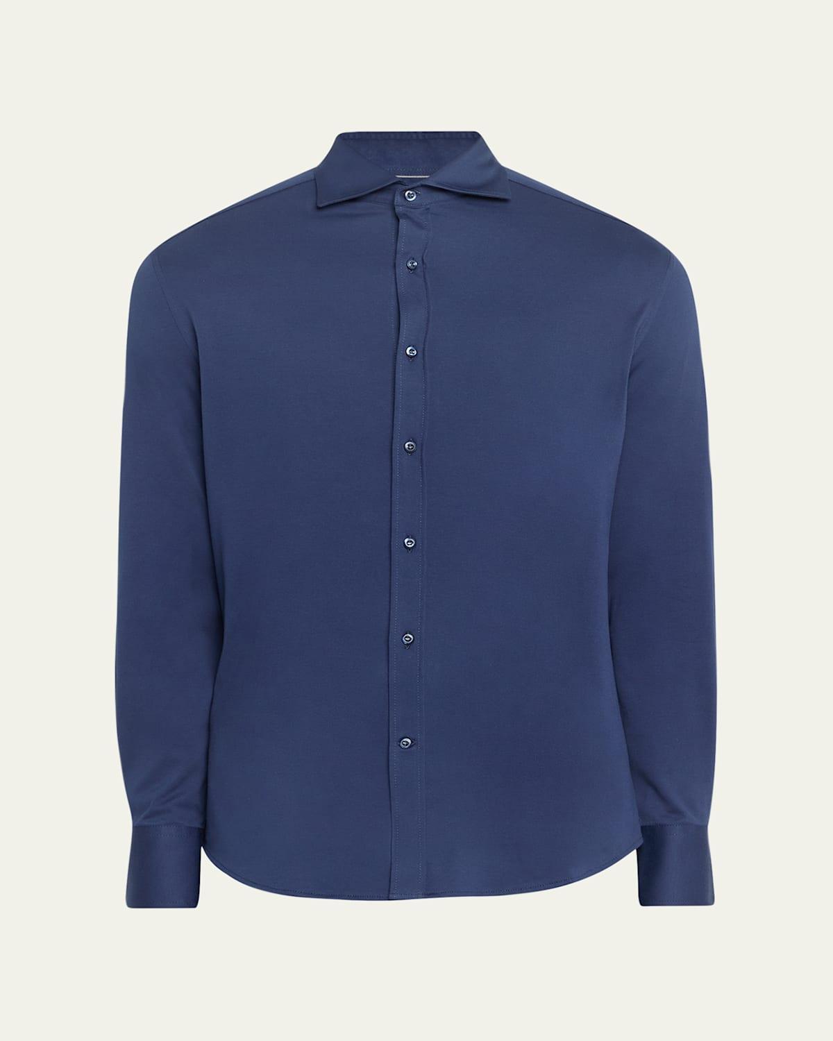 Mens French-Collar Cotton Jersey Sport Shirt Product Image