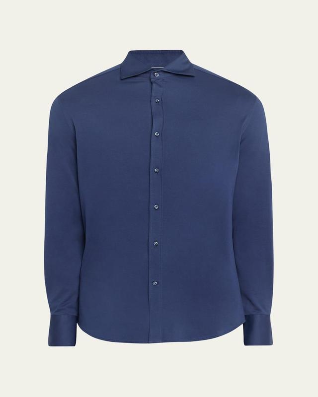 Mens French-Collar Cotton Jersey Sport Shirt Product Image