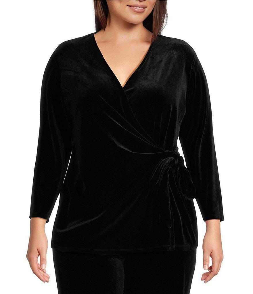 Anne Klein Plus Size Stretch Velour V-Neck 3/4 Sleeve Wrap Top Product Image