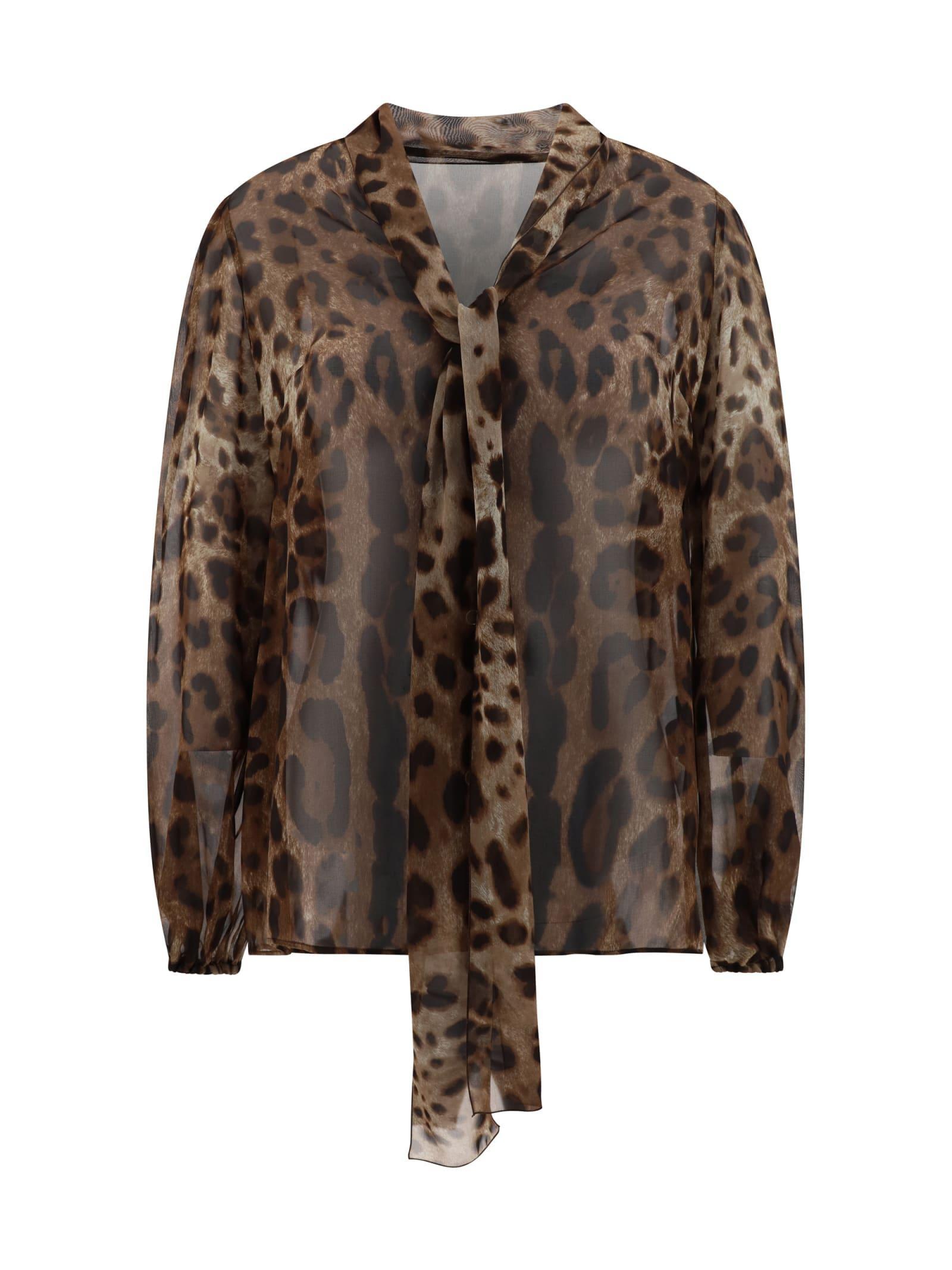 DOLCE & GABBANA Animalier Print Silk Shirt In Leo Product Image