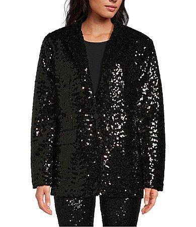 Steve Madden Imann Sequin Notch Lapel Long Sleeve Coordinating Boyfriend Blazer Product Image