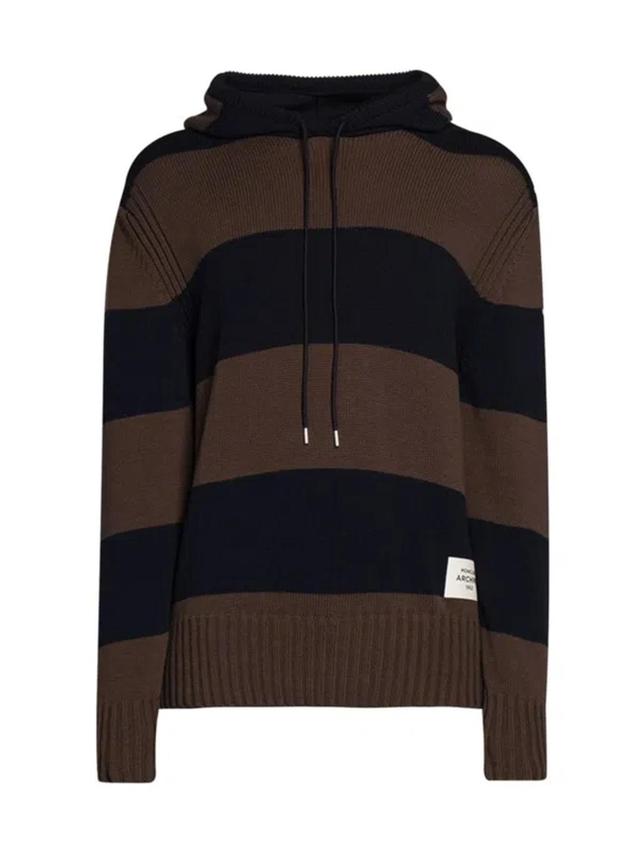 Striped Cotton Hoodie In Blue Brown Product Image