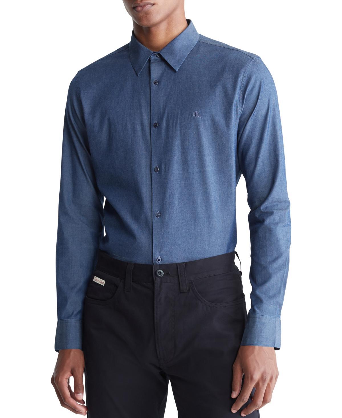 Calvin Klein Mens Slim Fit Refined Chambray Long Sleeve Button-Front Shirt Product Image