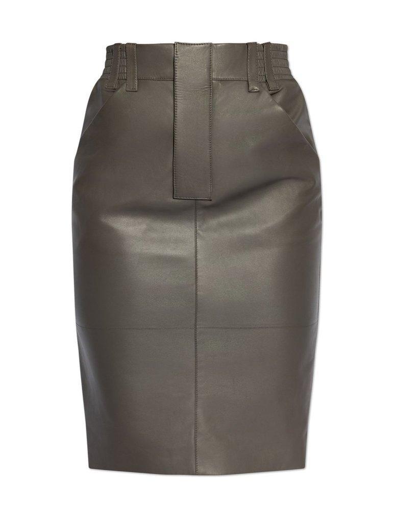 SAINT LAURENT Leather Pencil Skirt With Patch Pockets In Grey Product Image