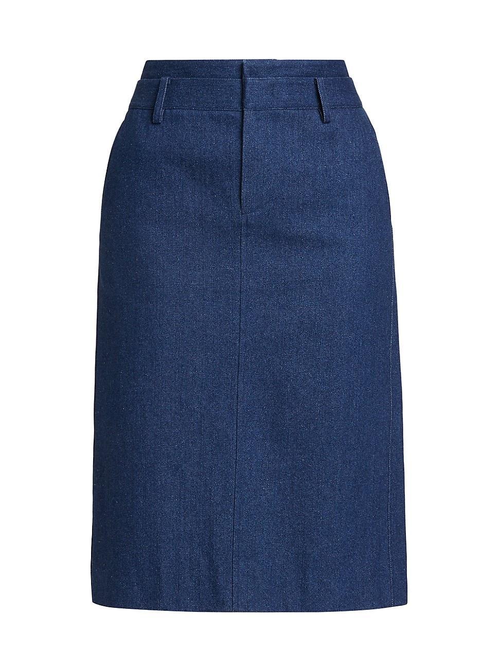 Womens Cotton Denim Pencil Midi-Skirt Product Image