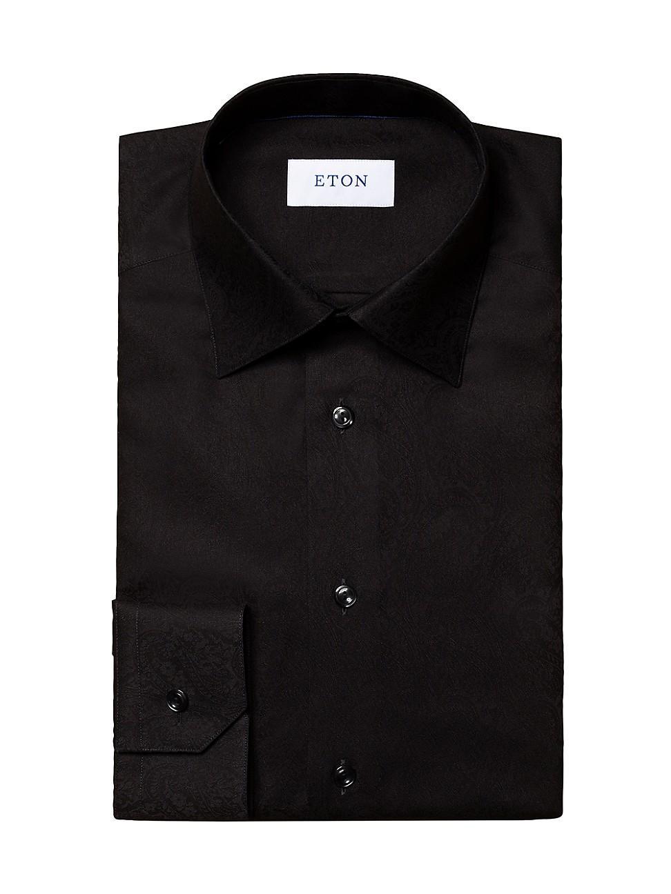 Eton Men's Slim-Fit Jacquard Dress Shirt - Size: 16 - Black Product Image