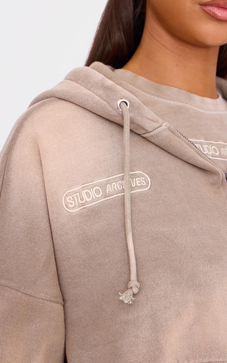 Brown Sun Bleached Cropped Zip Through Hoodie Product Image