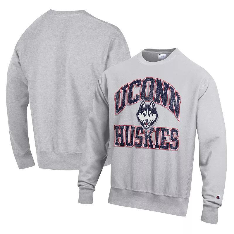 Mens Champion Heather Gray UConn Huskies Vault Late Night Reverse Weave Pullover Sweatshirt Product Image