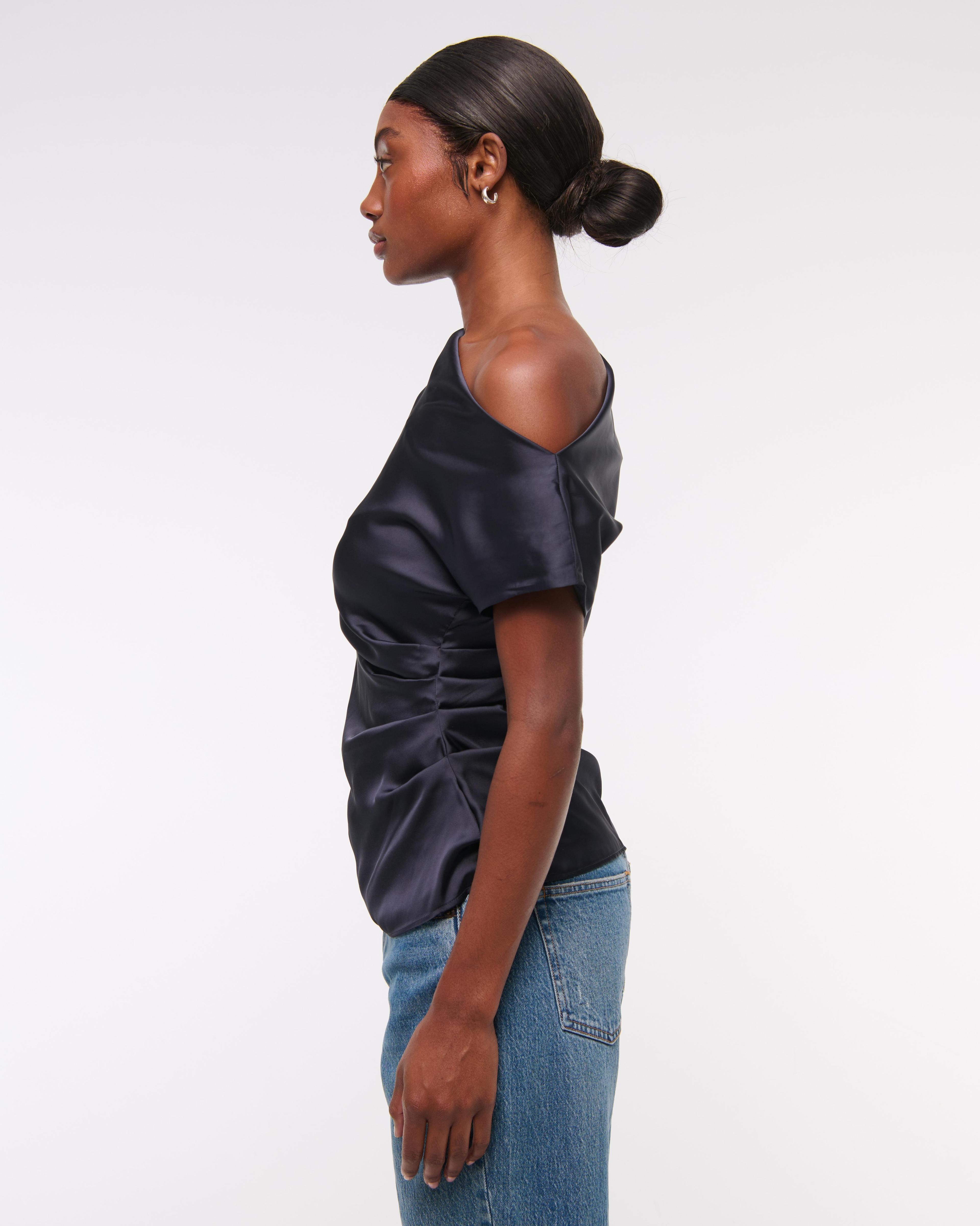 Asymmetrical Draped Satin Top Product Image