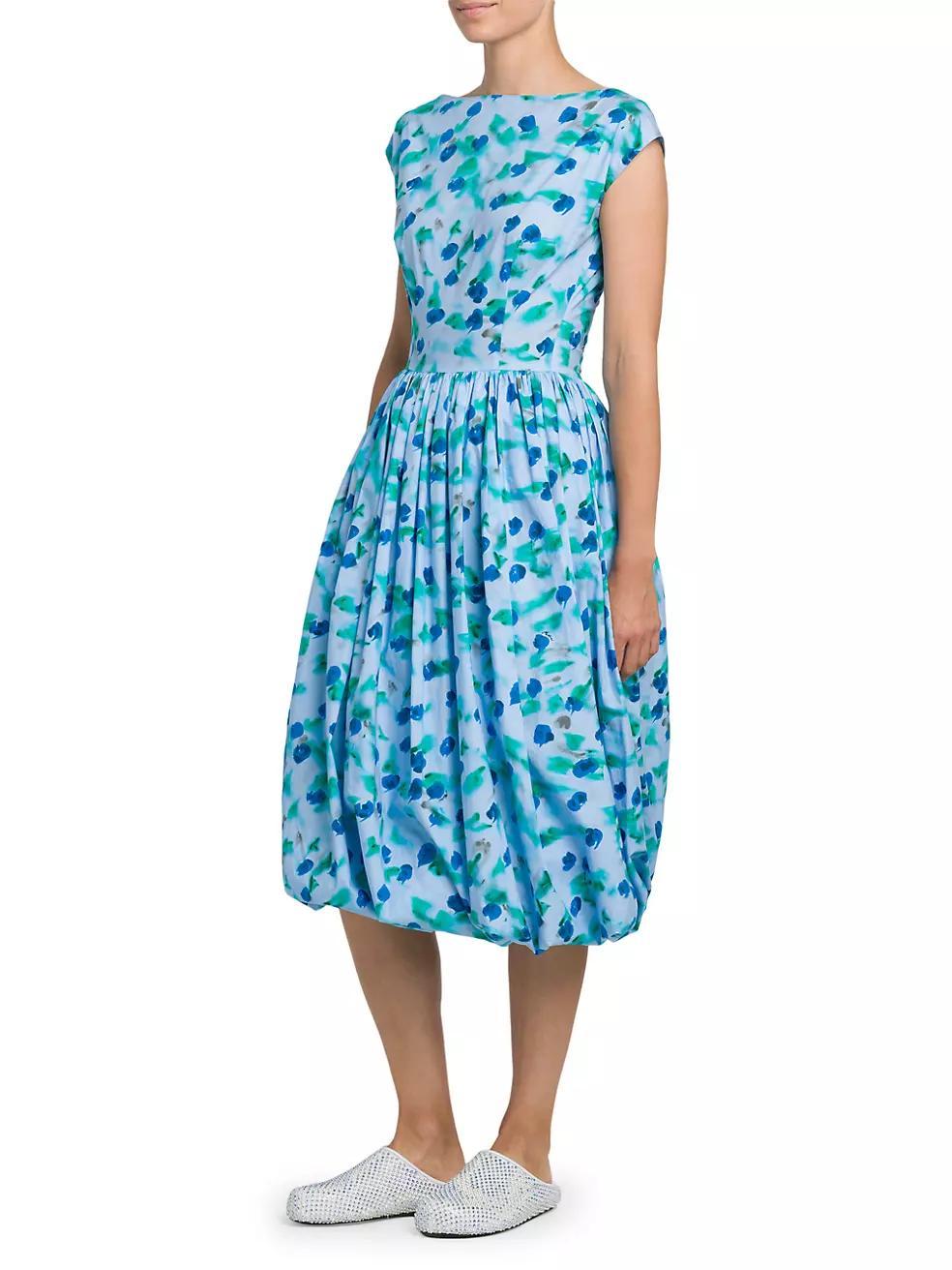 Cap-Sleeve Cotton Midi-Dress Product Image