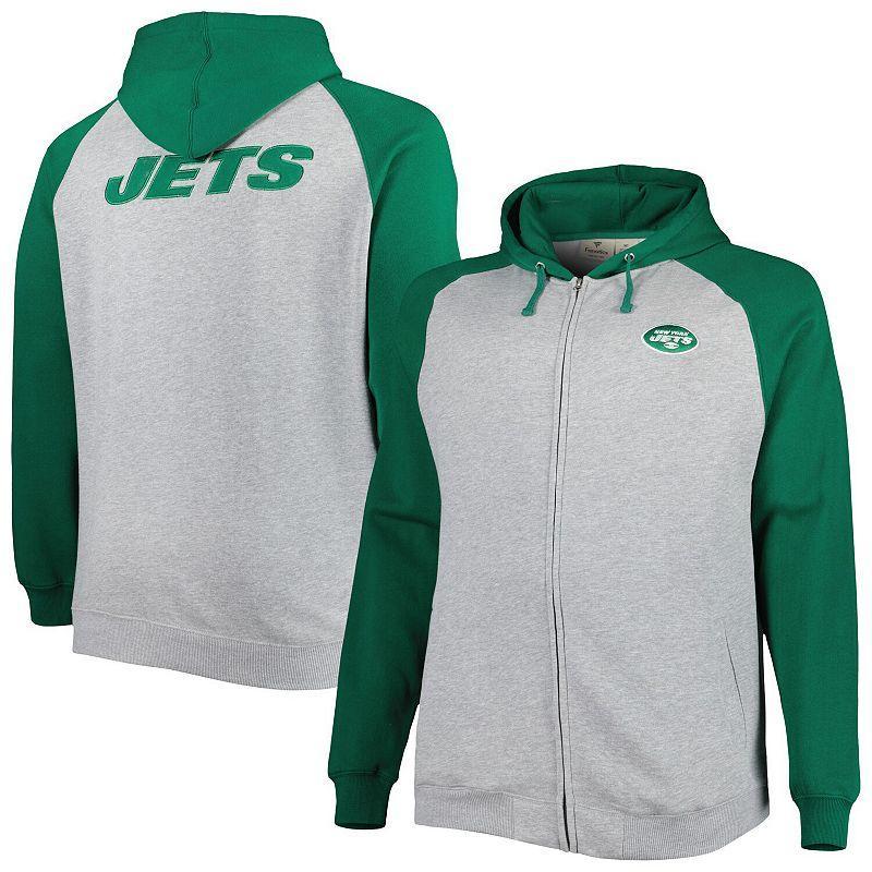 Mens Heather Gray New York Jets Big & Tall Fleece Raglan Full-Zip Hoodie Jacket Product Image