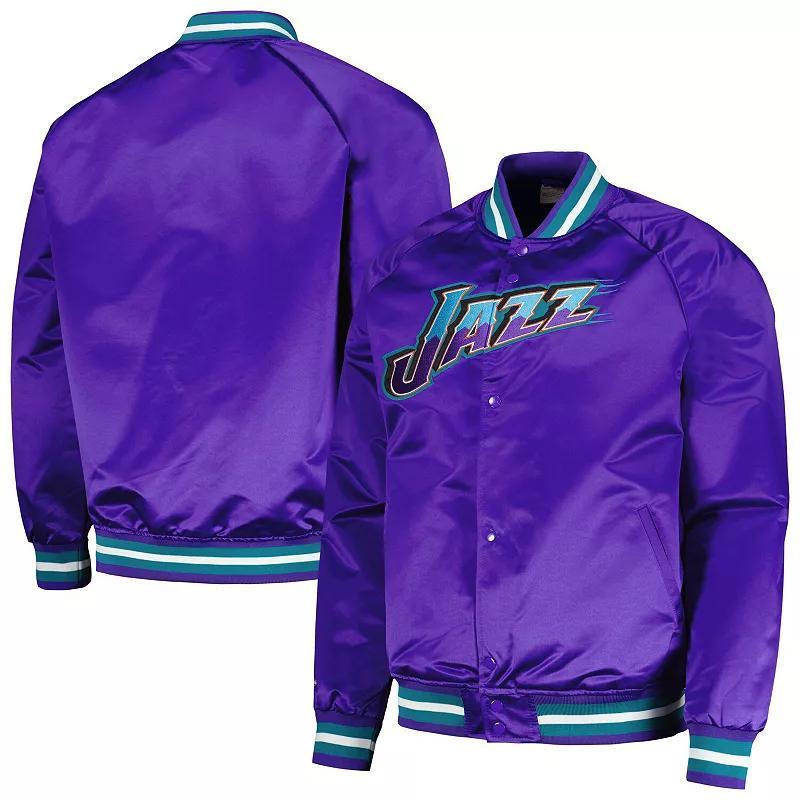 Mens Mitchell & Ness Purple Utah Jazz Hardwood Classics Throwback Wordmark Raglan Full-Snap Jacket Product Image