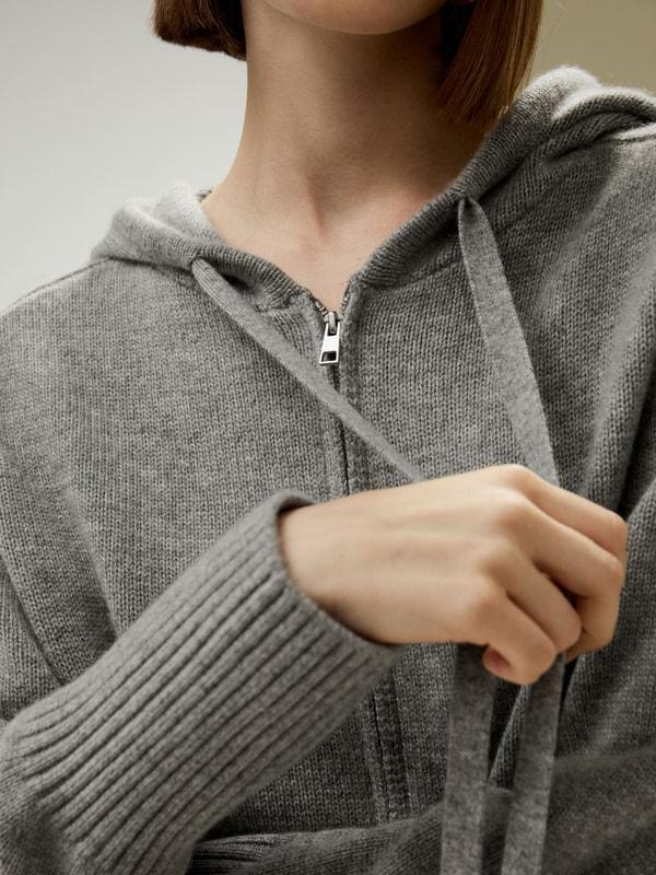 Short Zip-Up Wool Cashmere Hoodie Product Image