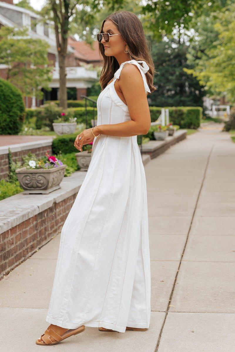 Cream Linen Stitch Wide Leg Jumpsuit - FINAL SALE Product Image