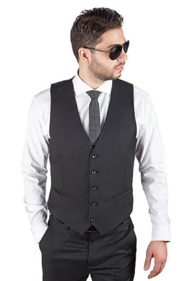 Black 5 Button Slim Fit Vest Male Product Image