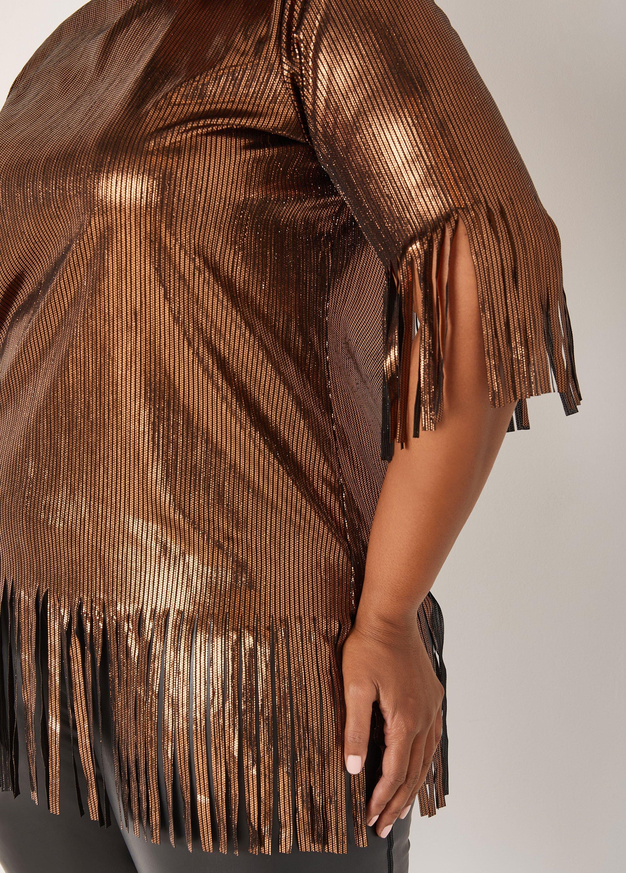 Plus Size Foiled Fringed Top Ashley Stewart Product Image