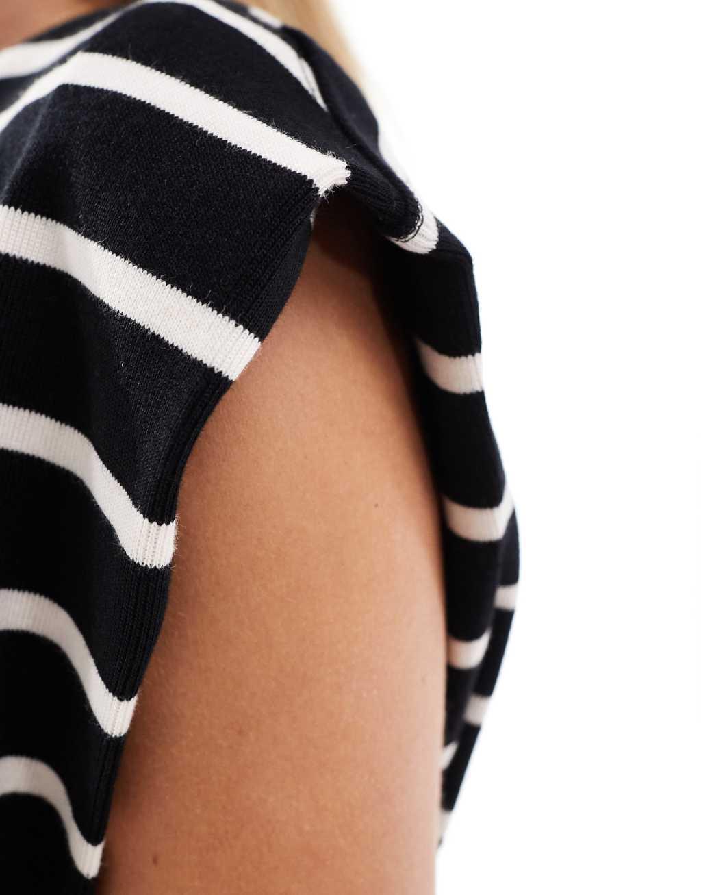 Mango shoulder detail striped top in black Product Image