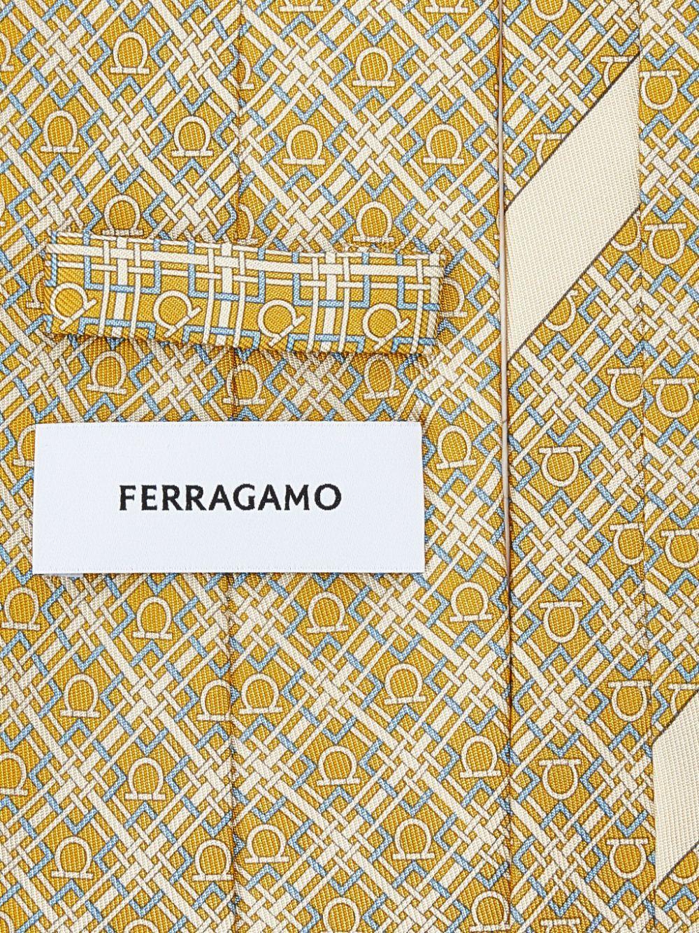 FERRAGAMO Gancini-pattern Silk Tie In Yellow Product Image